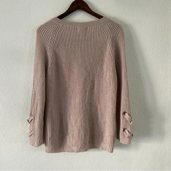 Lace Up Sweater Dusty Rose Pink Cozy Chunky Knit Medium Winter Fall Everyday - Picture 12 of 13